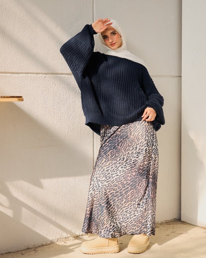 Oversized Chunky Knit Heavy  Sweater in navy blue