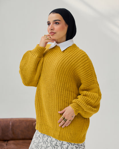 Oversized Chunky Knit Heavy Sweater in Mustard Yellow