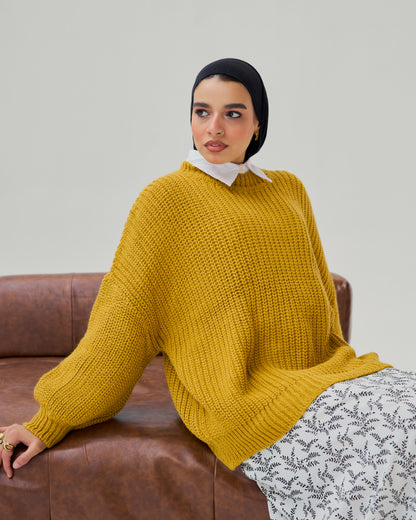 Oversized Chunky Knit Heavy Sweater in Mustard Yellow