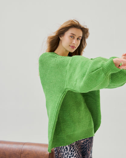 Oversized Chunky Knit Sweater in Kiwi Green