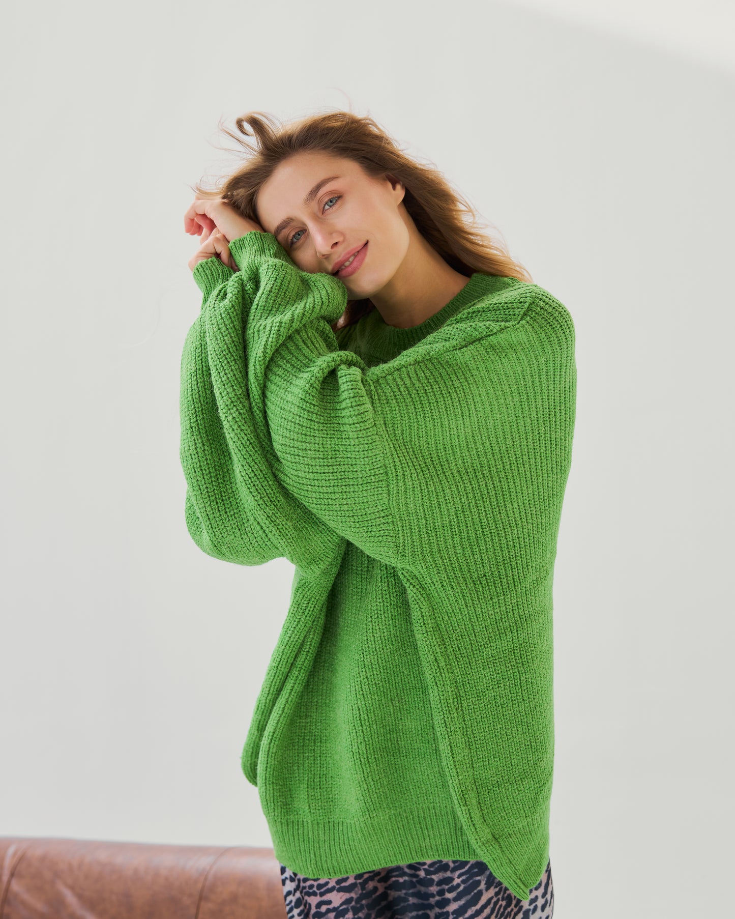 Oversized Chunky Knit Sweater in Kiwi Green