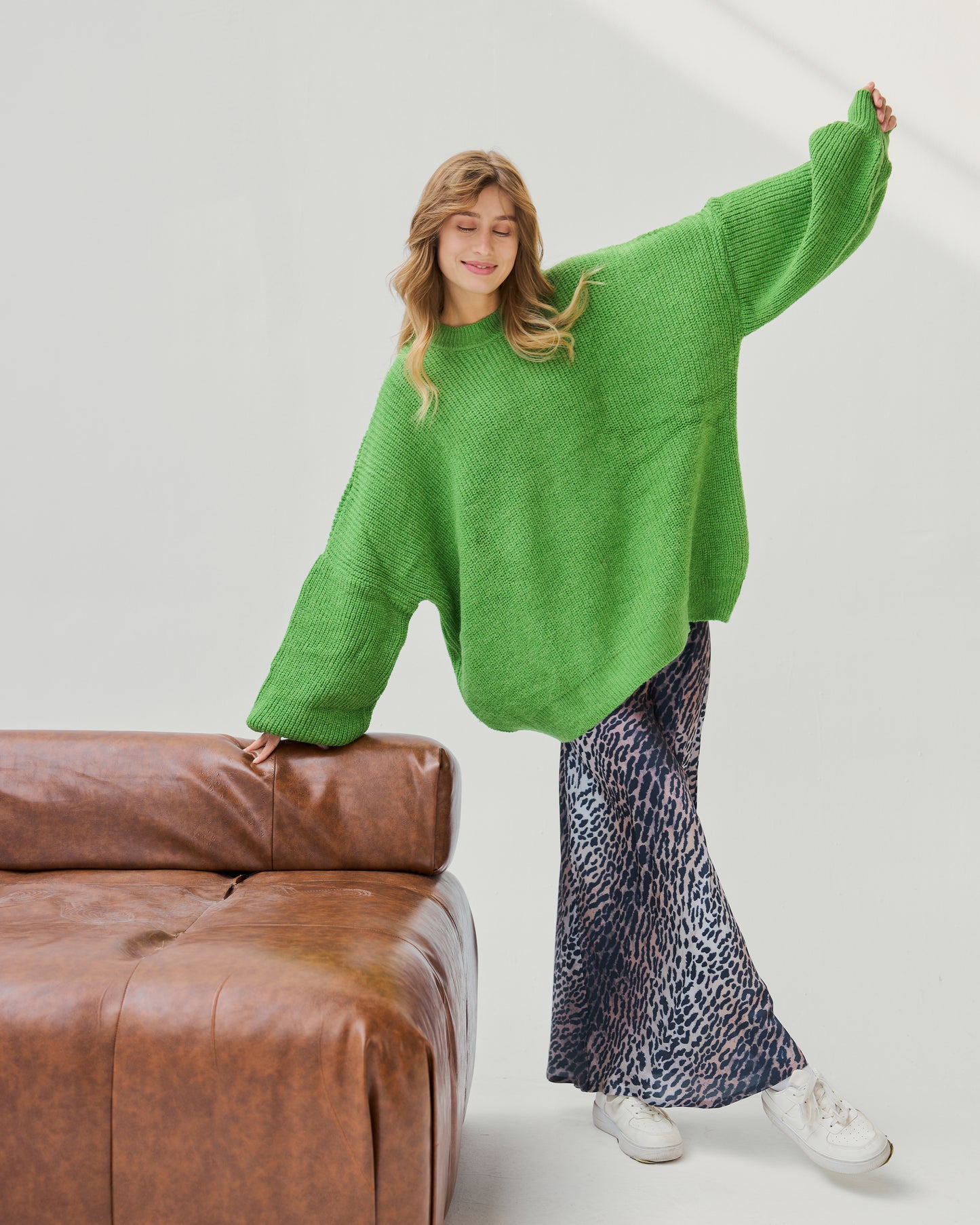 Oversized Chunky Knit Sweater in Kiwi Green