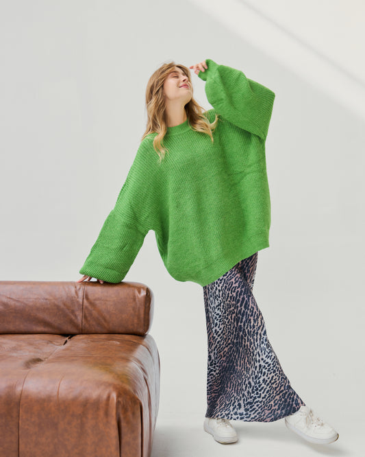 Oversized Chunky Knit Sweater in Kiwi Green