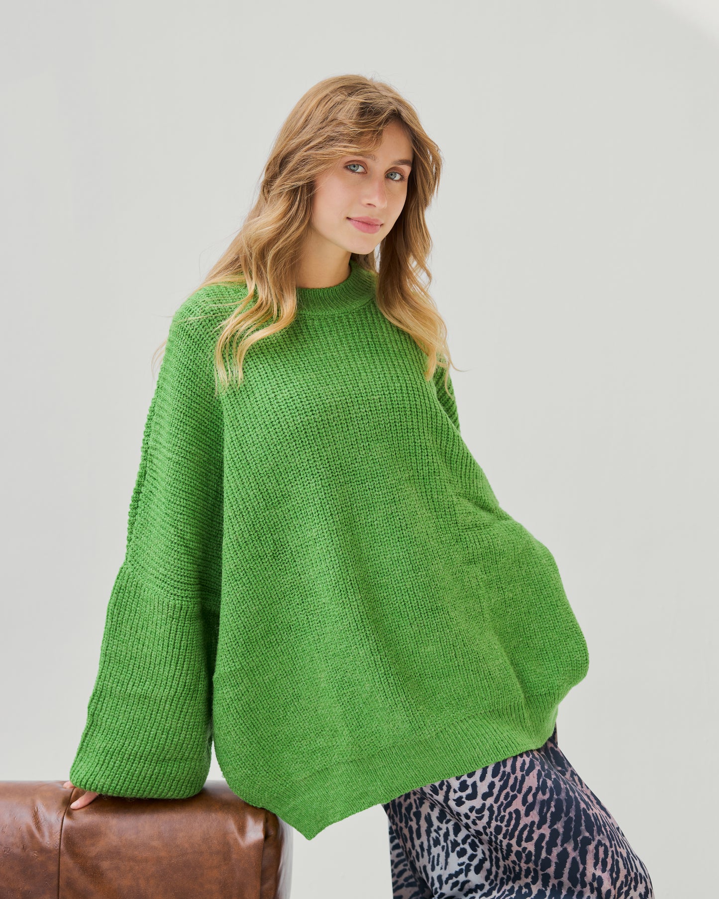 Oversized Chunky Knit Sweater in Kiwi Green