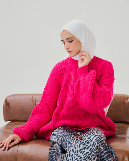 Oversized Chunky Knit Heavy Sweater in Hot Pink