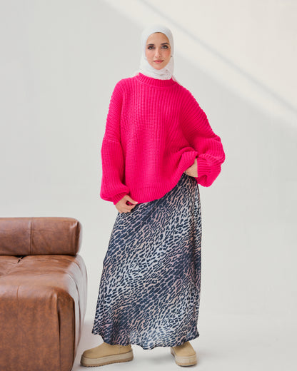 Oversized Chunky Knit Heavy Sweater in Hot Pink