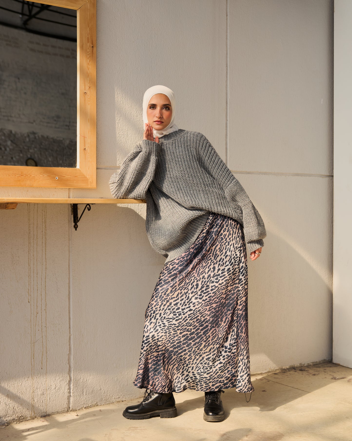 Oversized Chunky Knit Heavy  Sweater in Grey