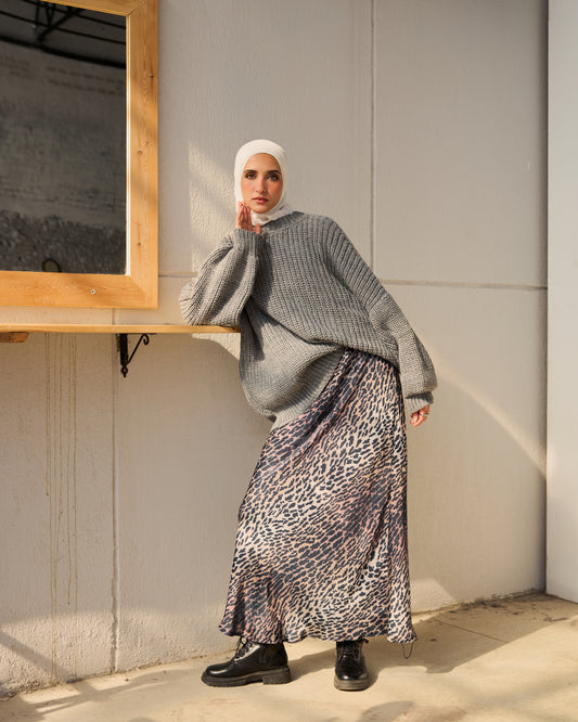 Oversized Chunky Knit Heavy  Sweater in Grey