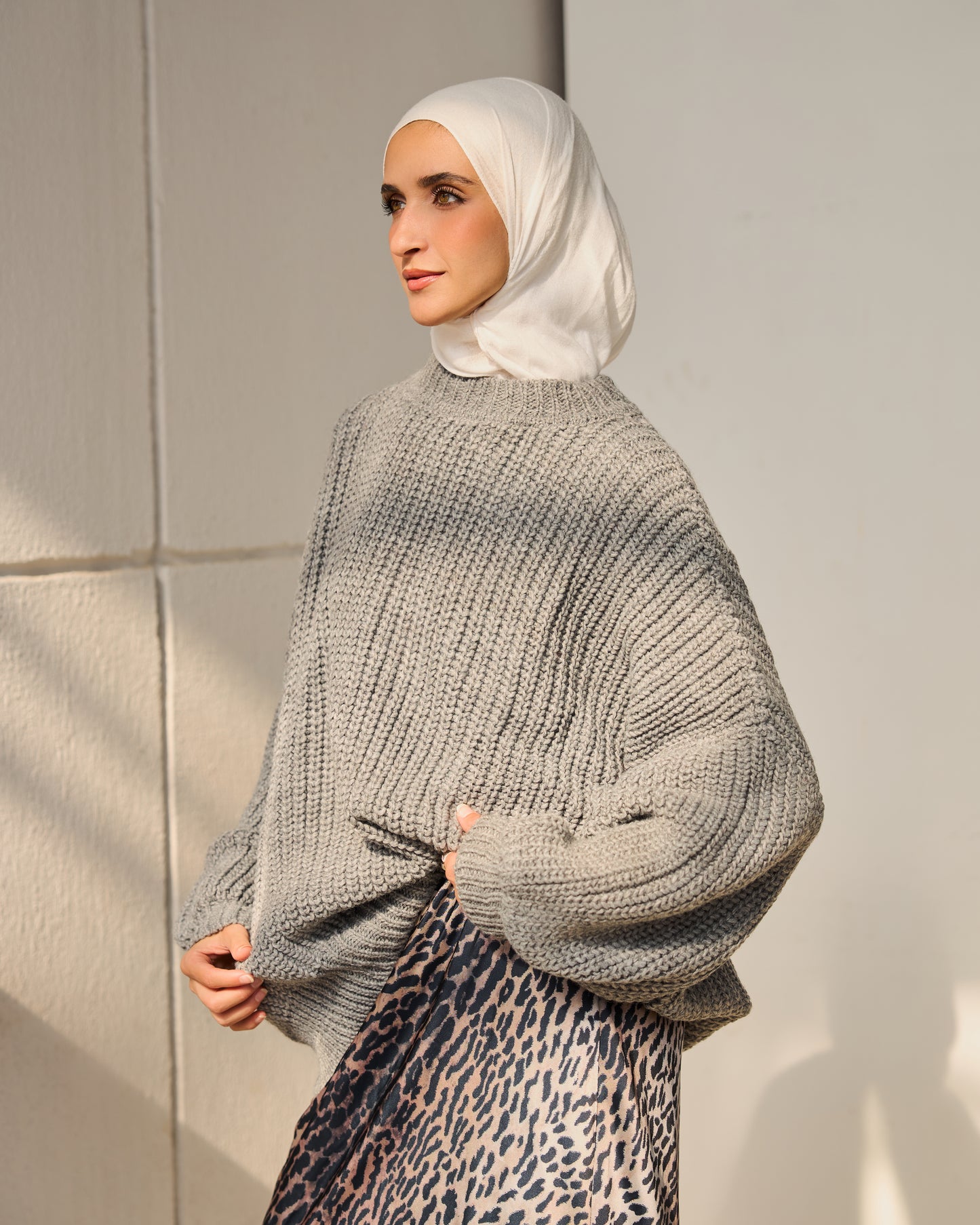 Oversized Chunky Knit Heavy  Sweater in Grey