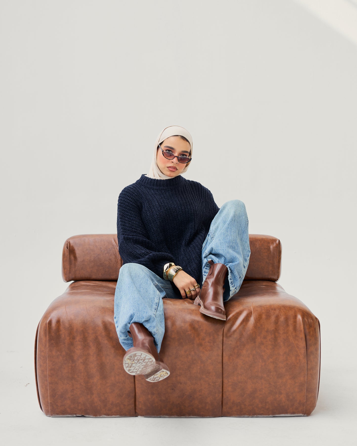 Oversized Chunky Knit Sweater in Dark Blue