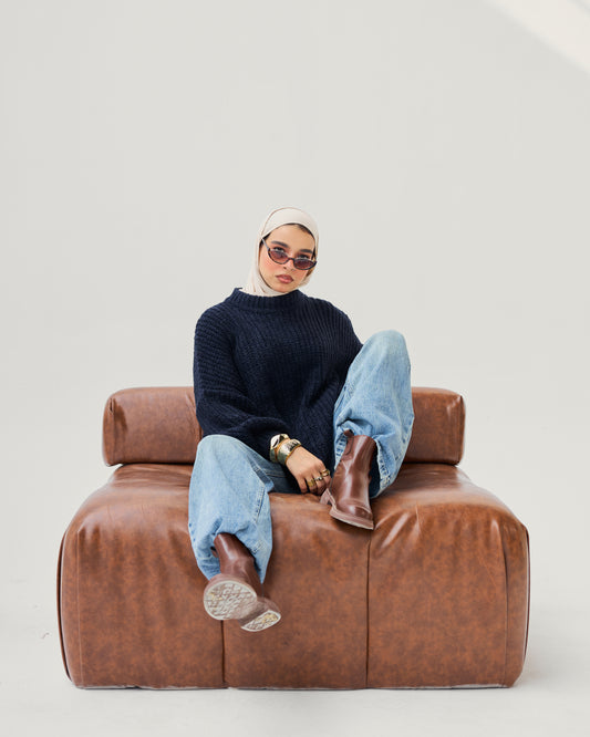 Oversized Chunky Knit Sweater in Dark Blue