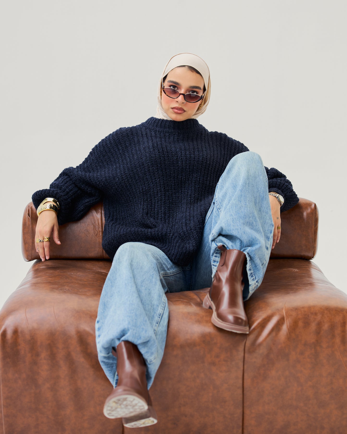 Oversized Chunky Knit Sweater in Dark Blue