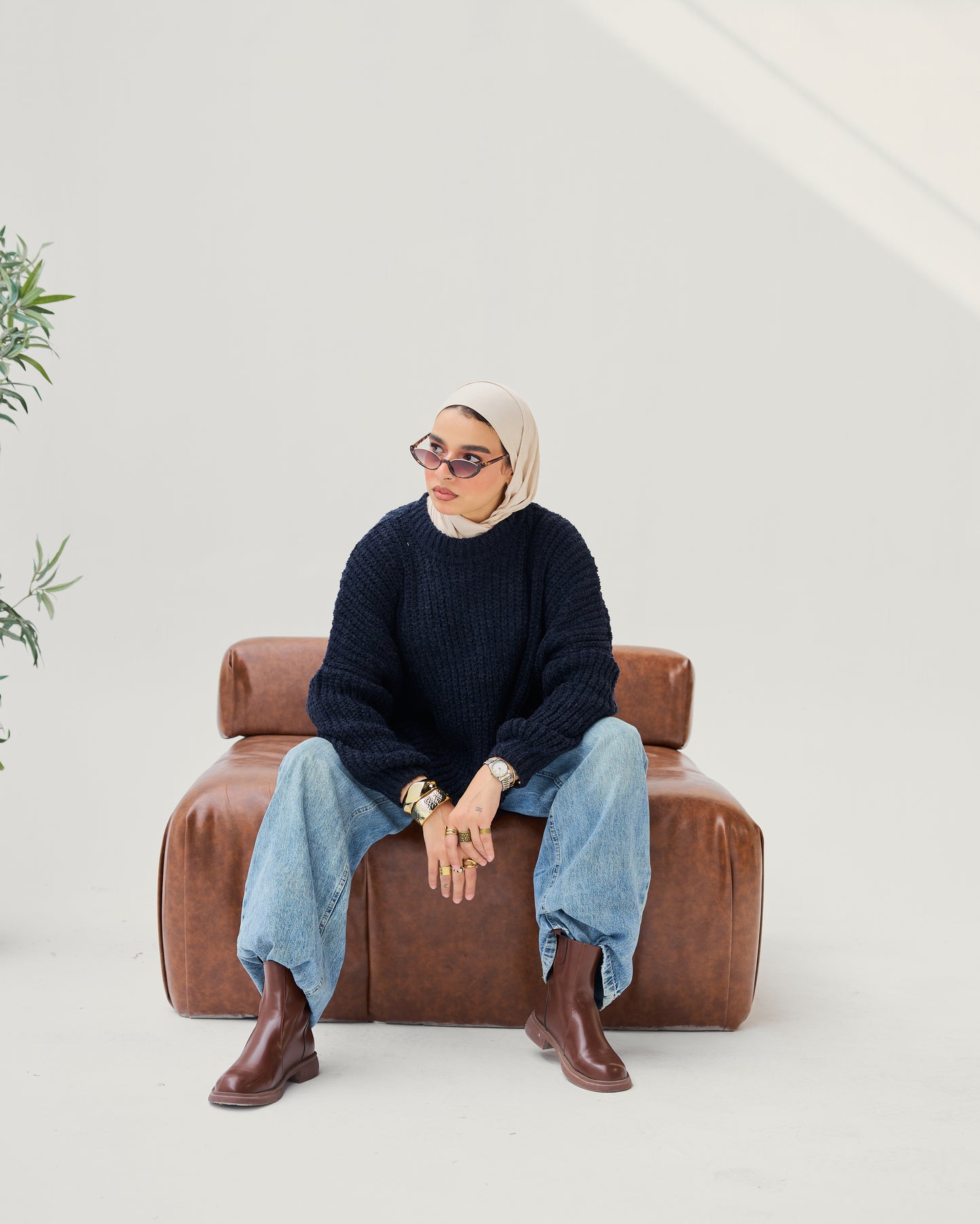 Oversized Chunky Knit Sweater in Dark Blue