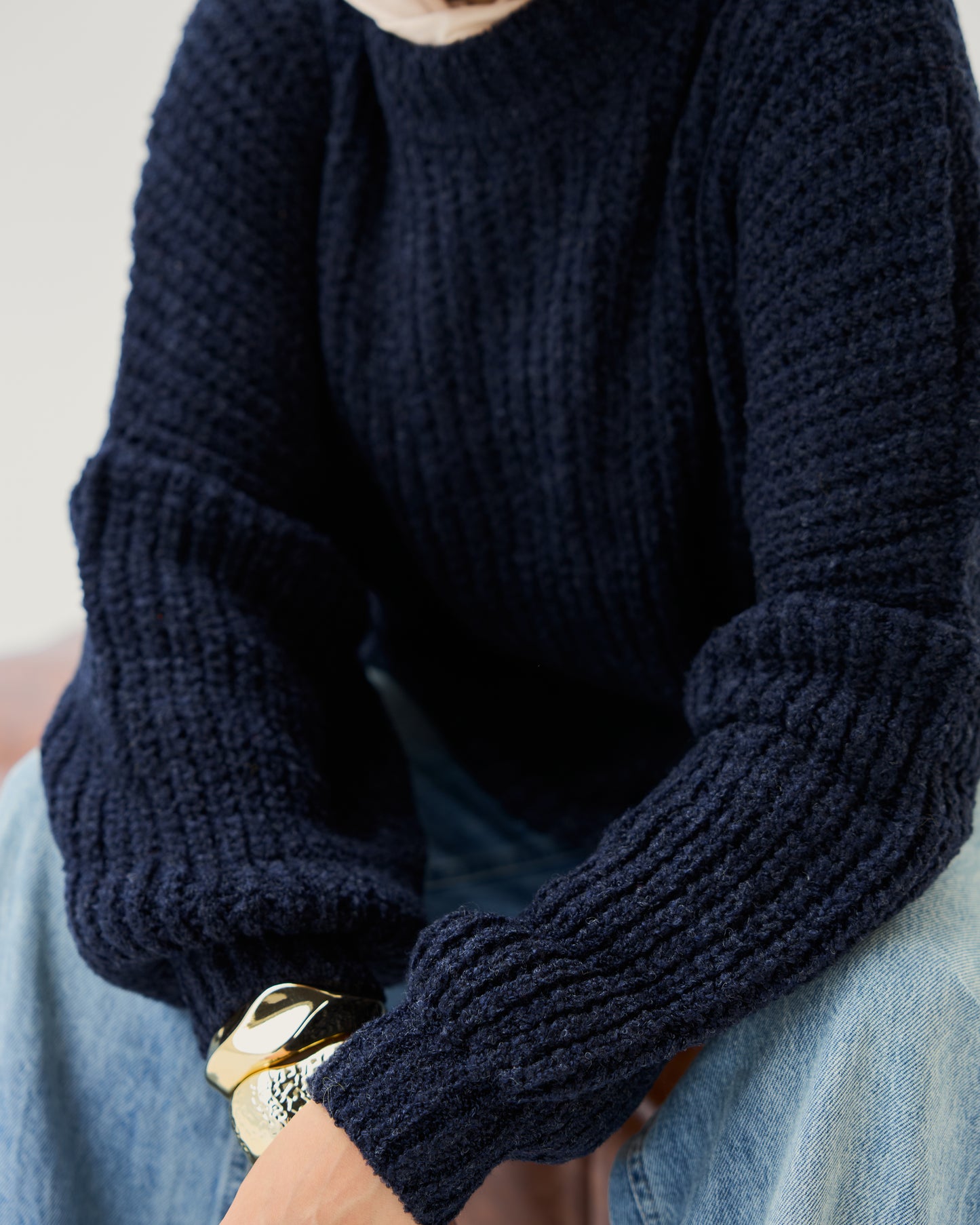 Oversized Chunky Knit Sweater in Dark Blue
