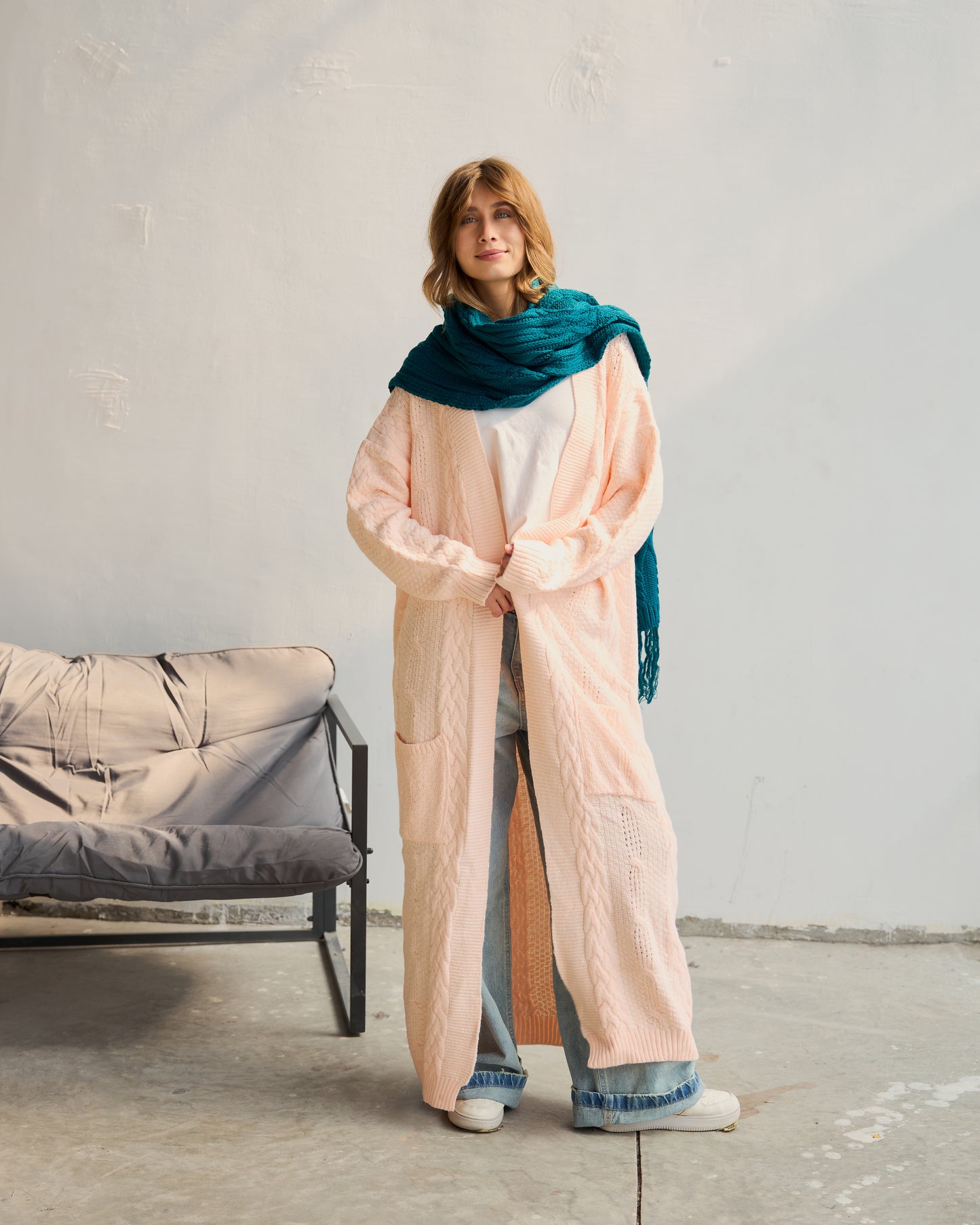 Cable-Knit Scarf in Deep Teal