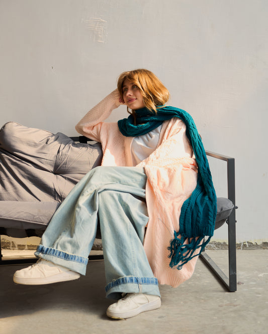 Cable-Knit Scarf in Deep Teal