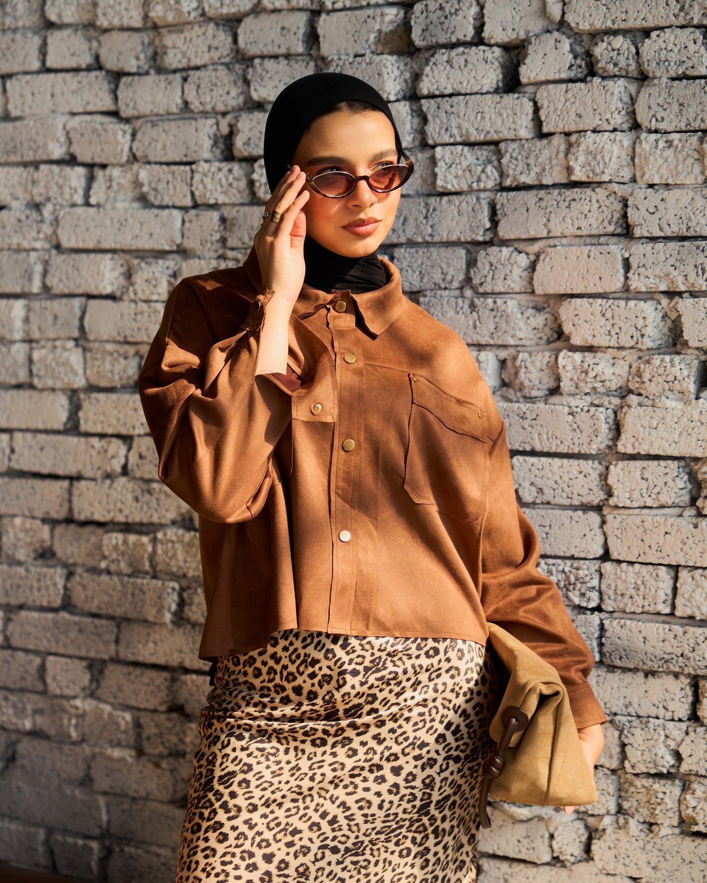 Faux Suede Shirt Jacket in Brownie Camel