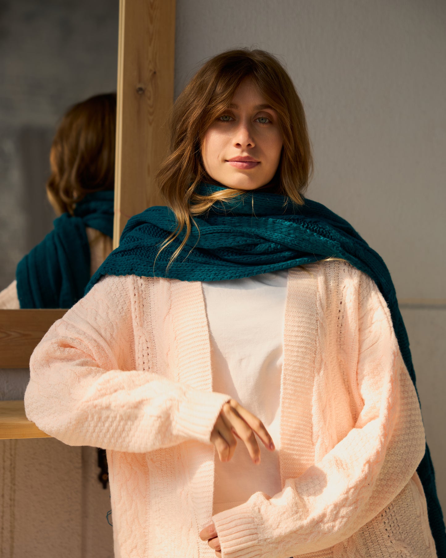 Cable-Knit Scarf in Deep Teal