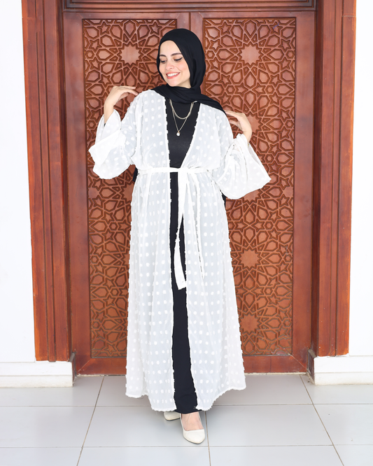 White Chiffon Kaftan with Bobbles