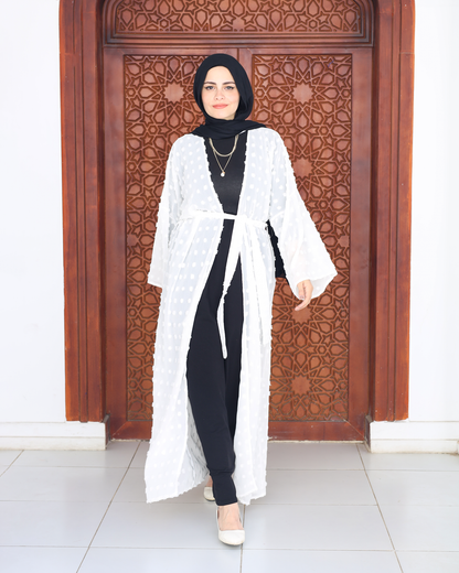 White Chiffon Kaftan with Bobbles