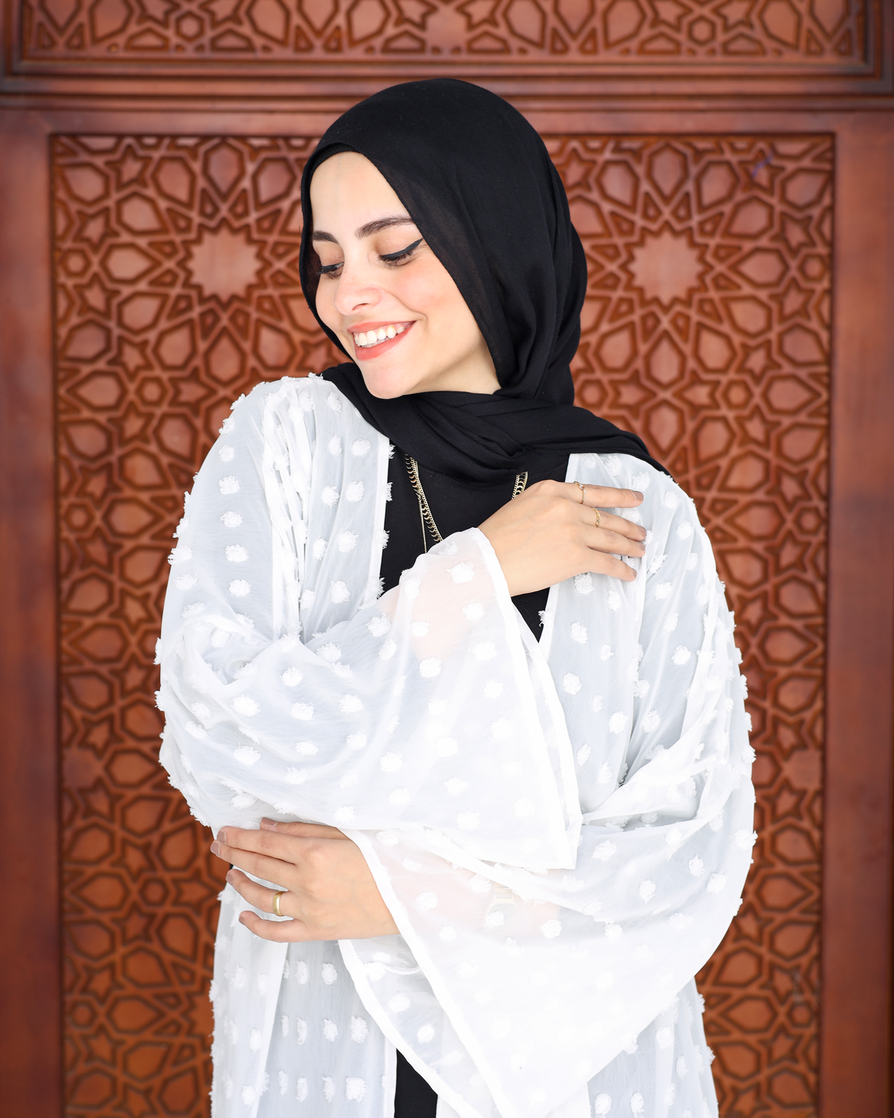 White Chiffon Kaftan with Bobbles