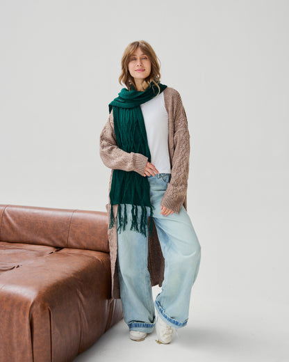 Cable-Knit Scarf in Emerald Green