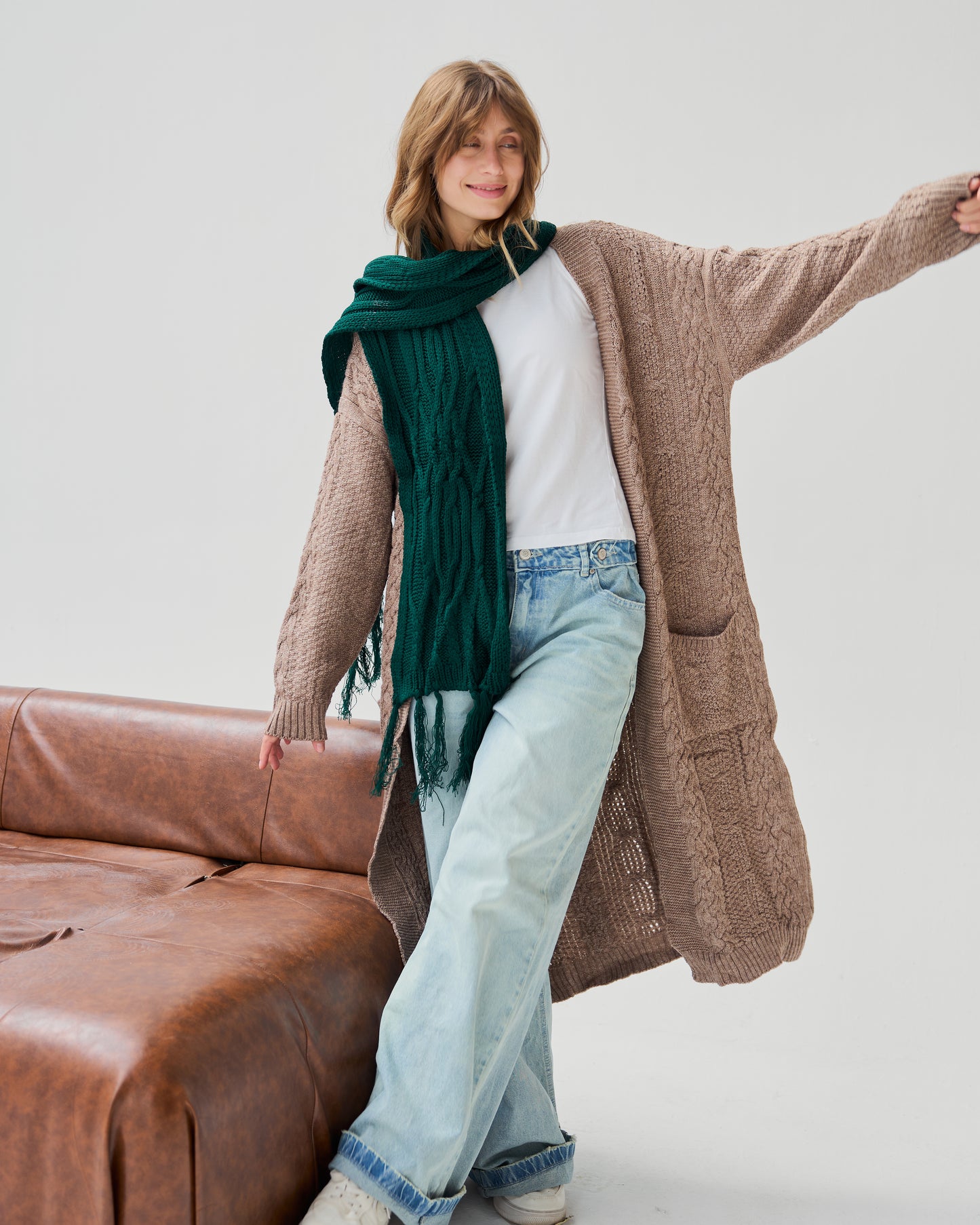 Cable-Knit Scarf in Emerald Green