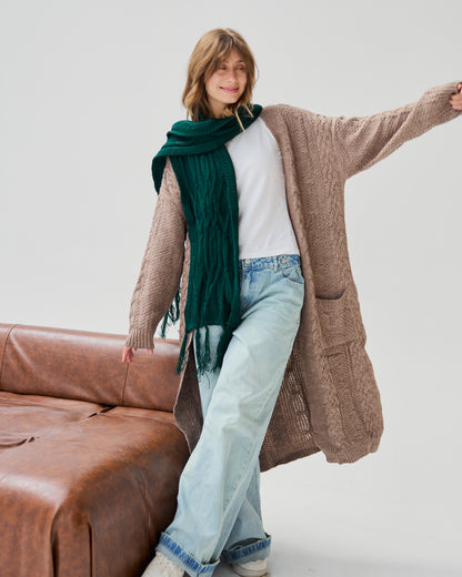 Cable-Knit Scarf in Emerald Green