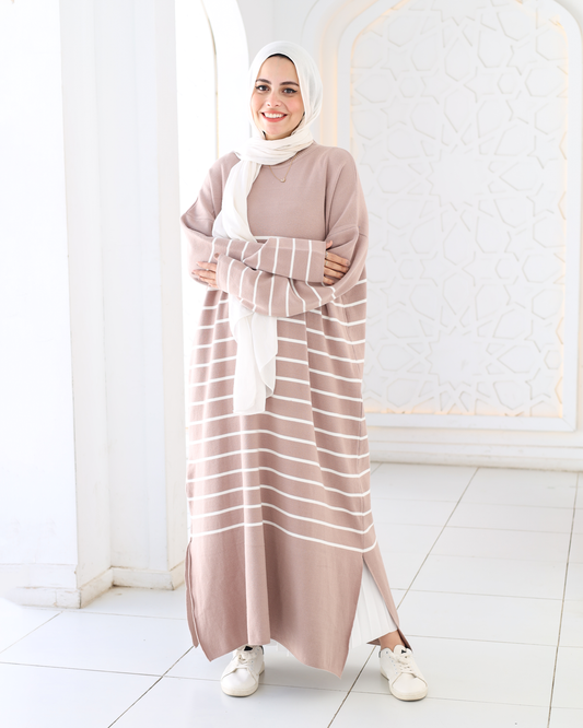 Stripped Dress in cafe