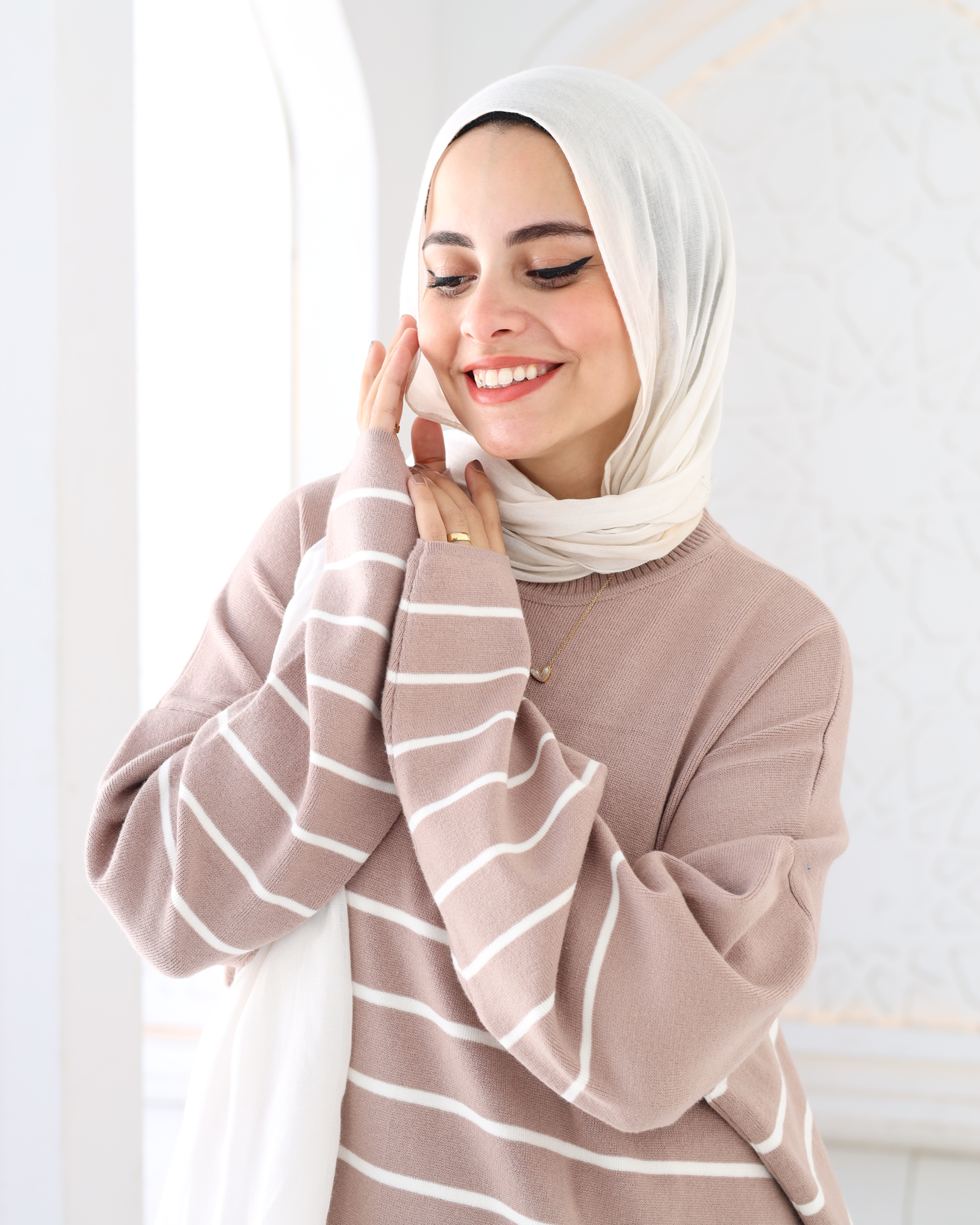 Stripped Dress in cafe