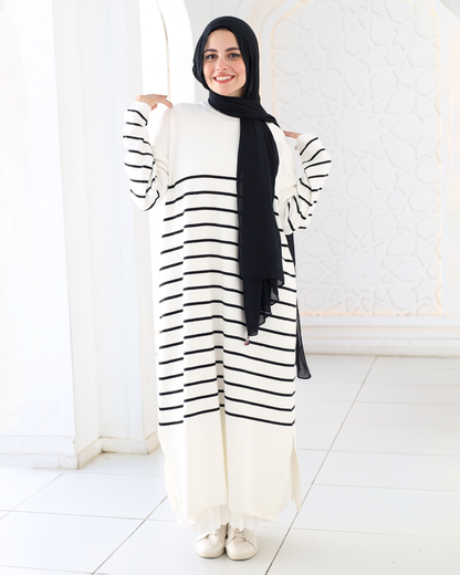 Stripped Dress in white