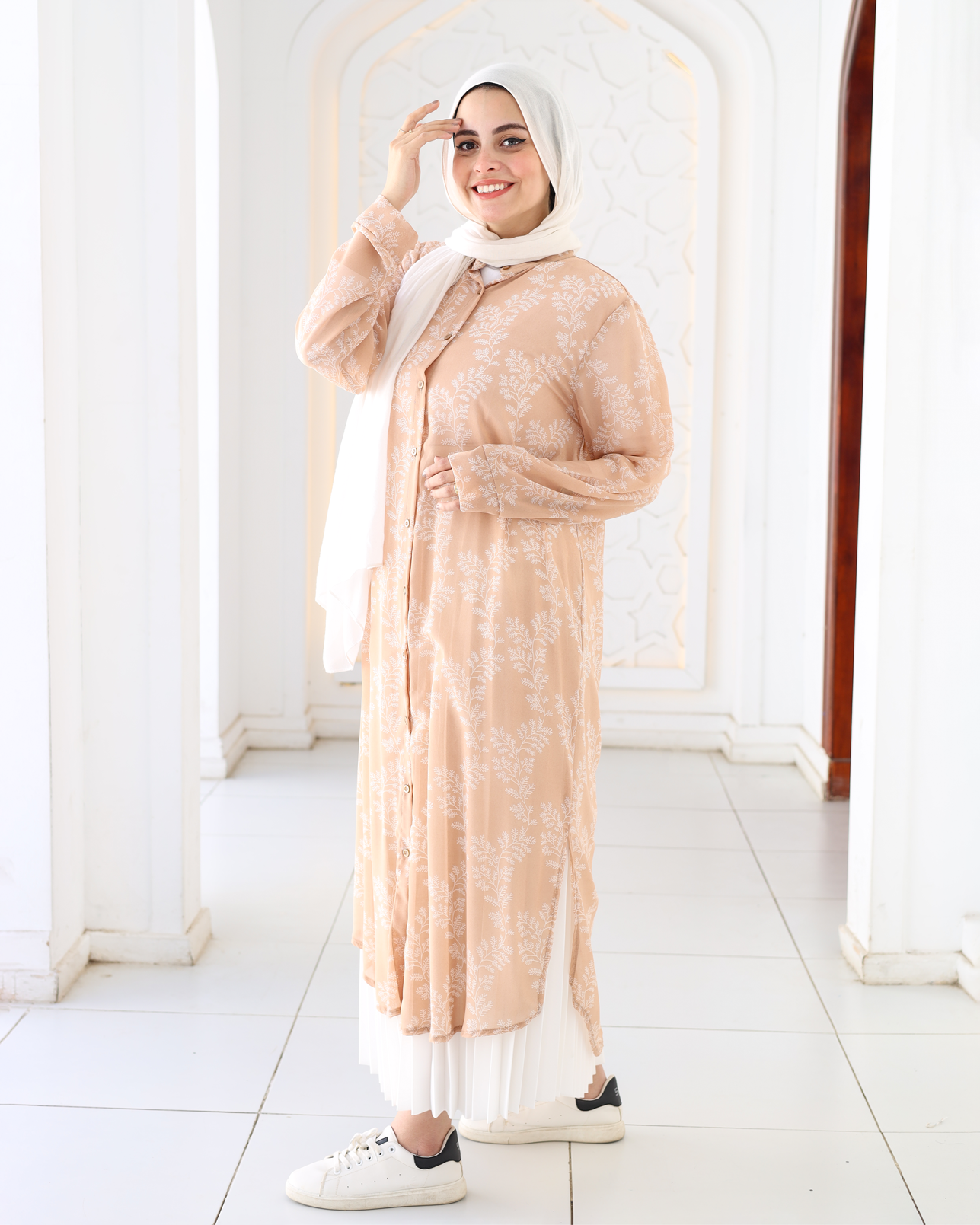 Long Chiffon Shirt In Beige
