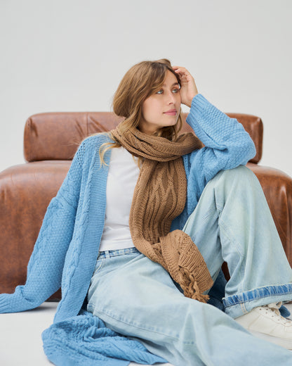 Midi Cable-knit Cardigan in Sky-blue