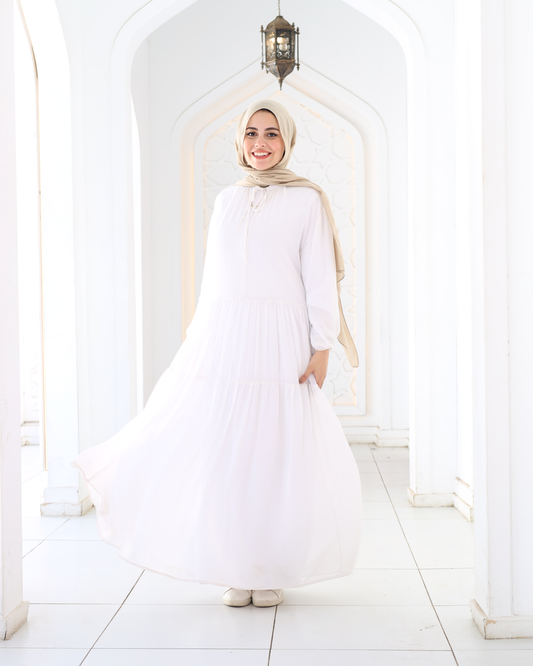 White Tiered Chiffon Dress