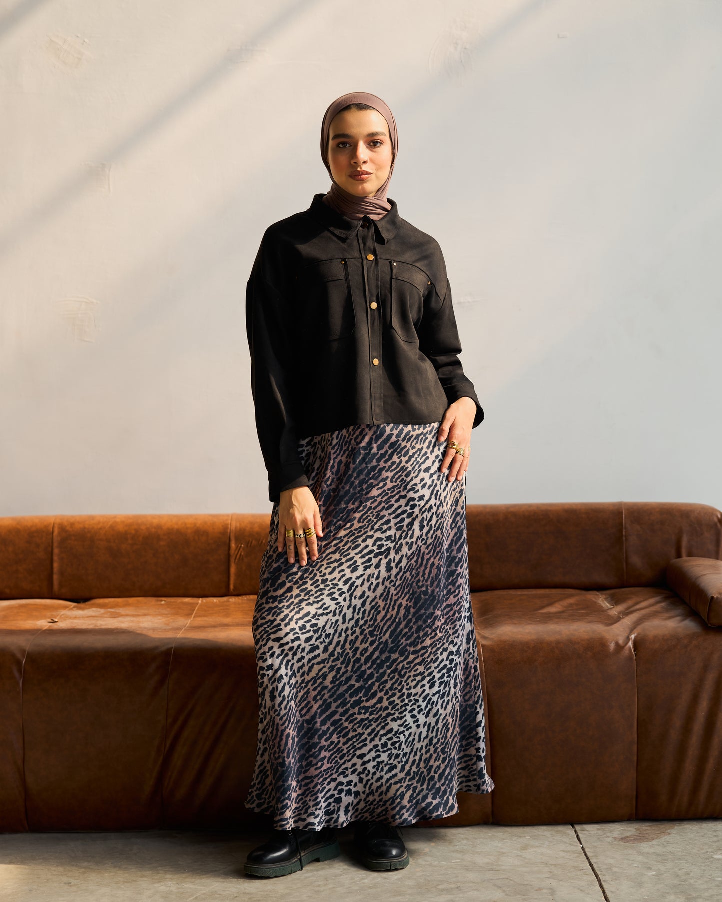 Faux Suede Shirt Jacket in Black