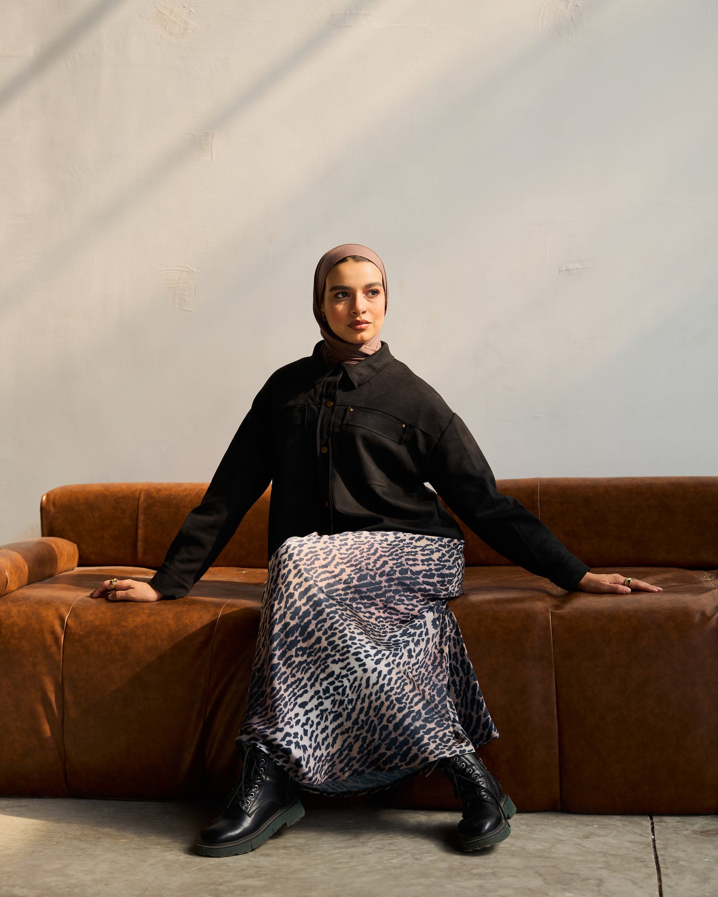 Faux Suede Shirt Jacket in Black