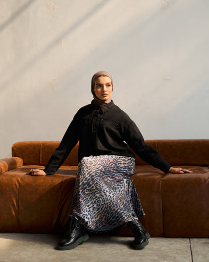 Faux Suede Shirt Jacket in Black