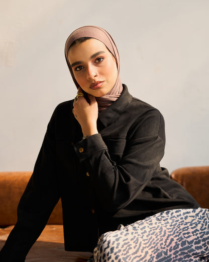 Faux Suede Shirt Jacket in Black