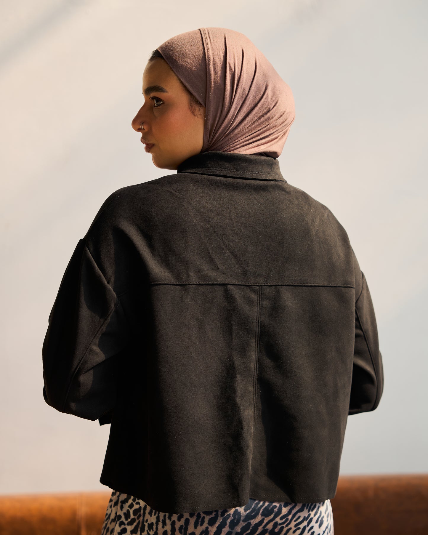 Faux Suede Shirt Jacket in Black