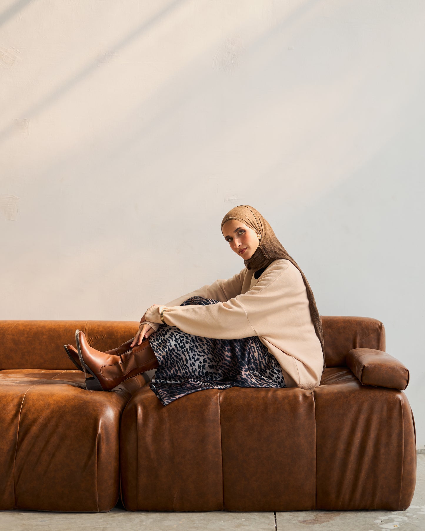 Oversized Round Neck Sweater in Beige
