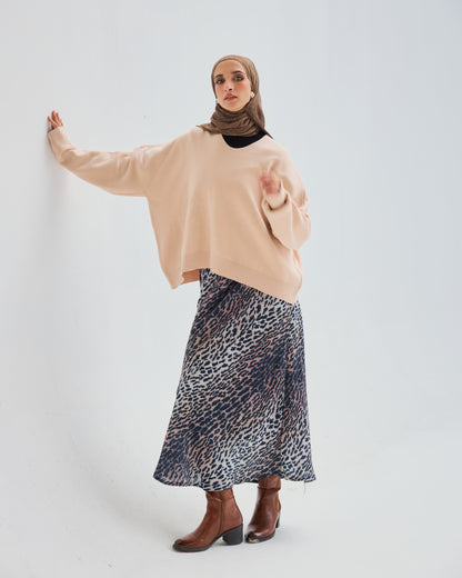 Oversized Round Neck Sweater in Beige