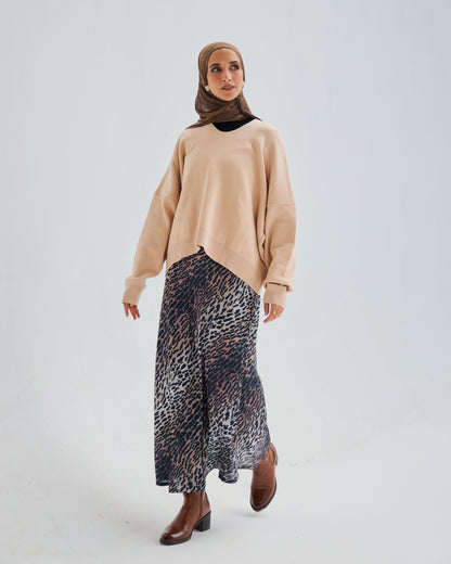 Oversized Round Neck Sweater in Beige