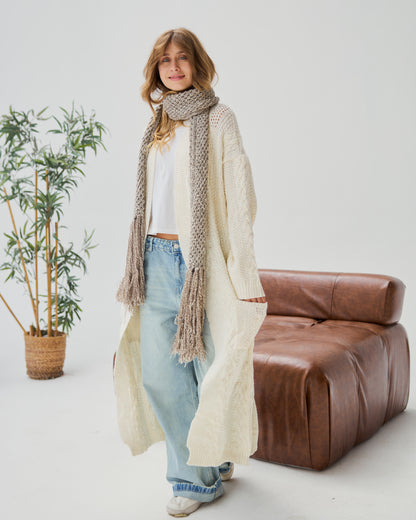 Midi Cable-knit Cardigan in Off-white
