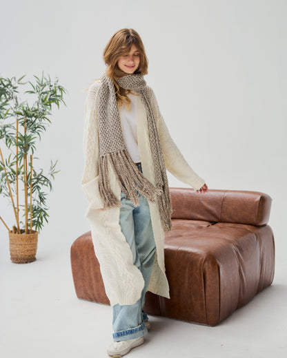 Midi Cable-knit Cardigan in Off-white