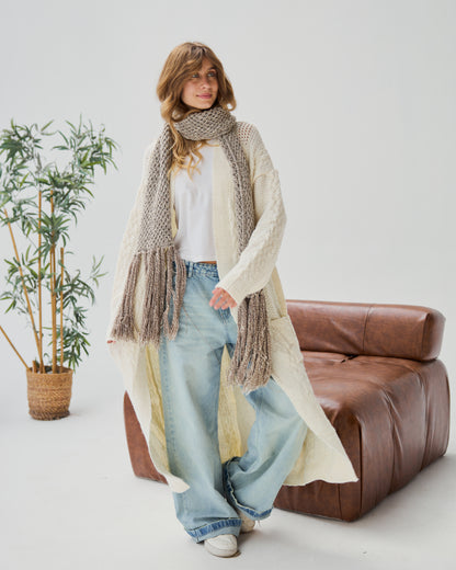 Midi Cable-knit Cardigan in Off-white