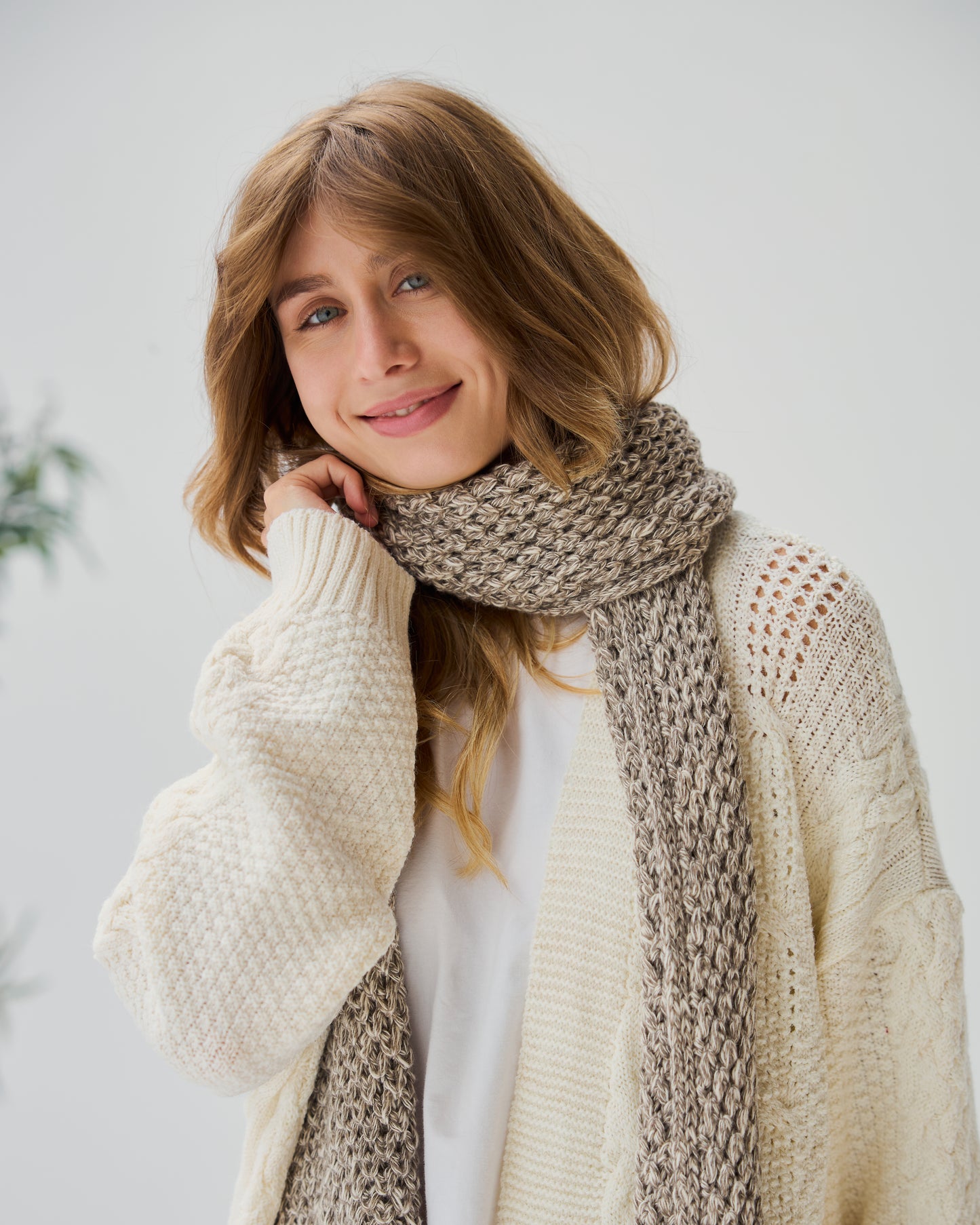 Midi Cable-knit Cardigan in Off-white