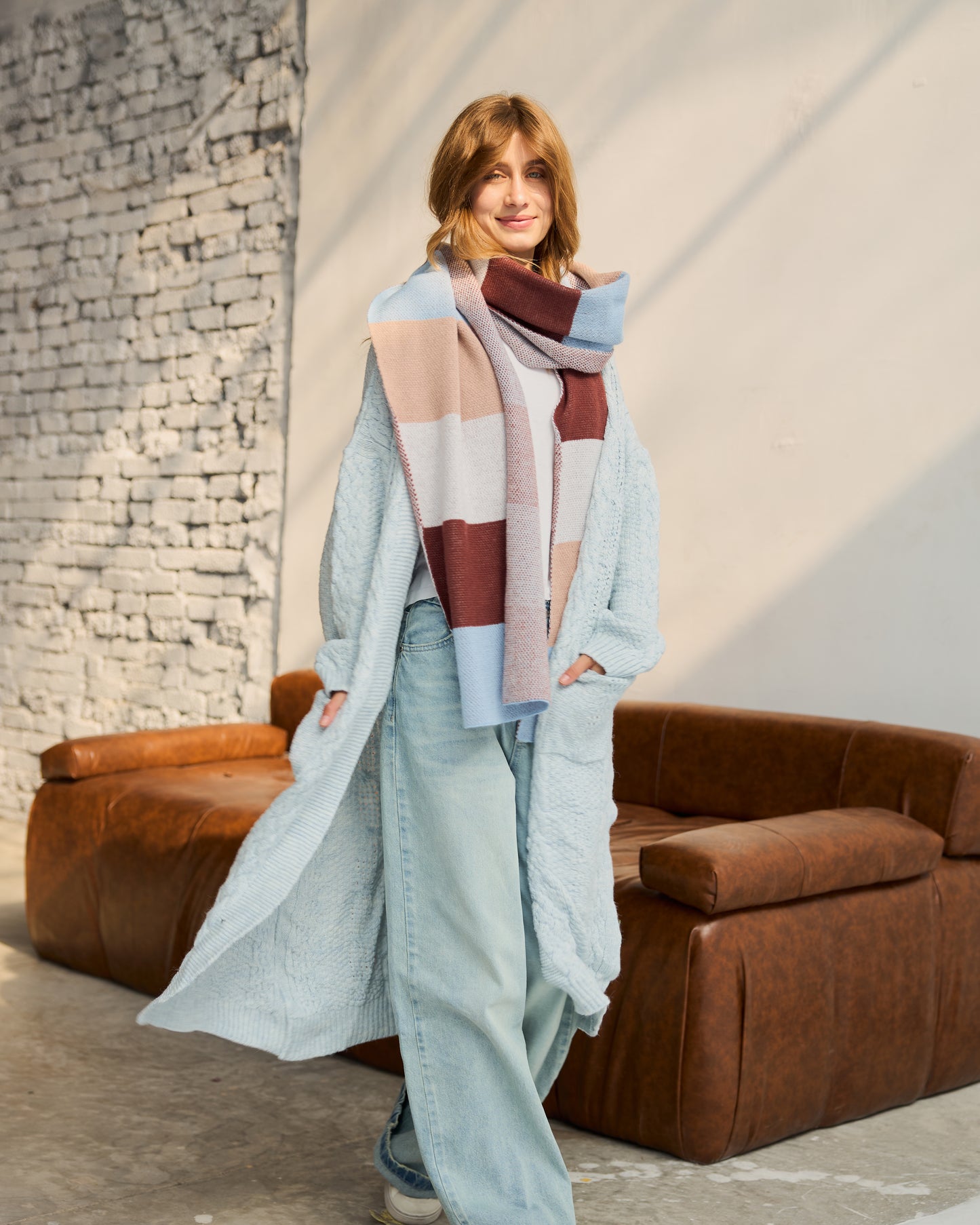 Midi Cable-knit Cardigan in Baby-blue