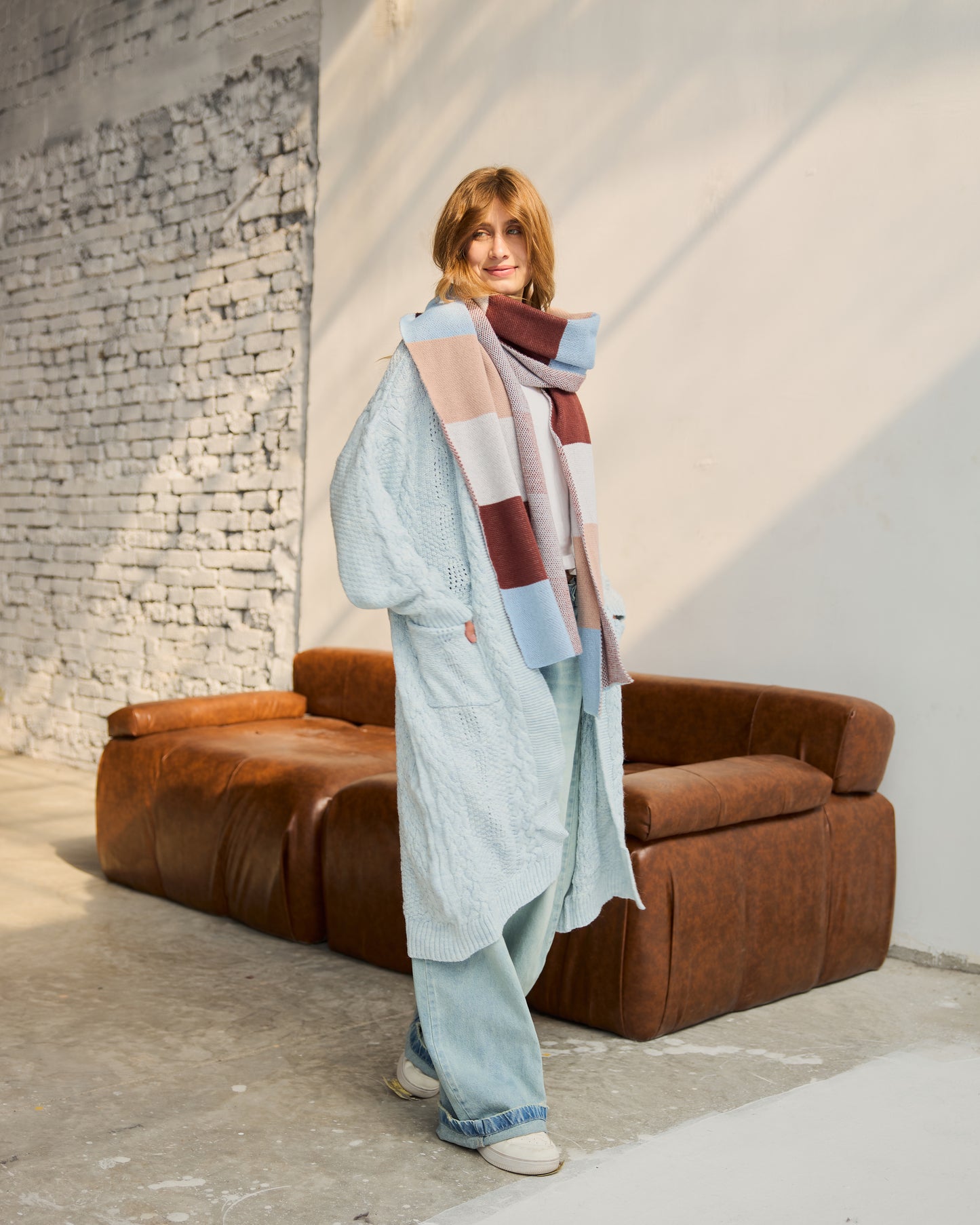 Midi Cable-knit Cardigan in Baby-blue