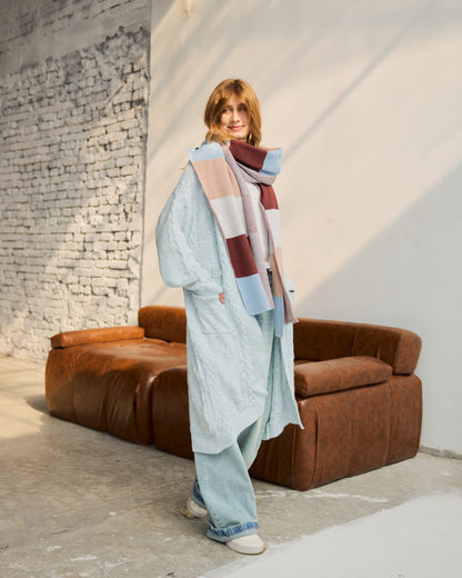 Midi Cable-knit Cardigan in Baby-blue