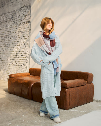 Midi Cable-knit Cardigan in Baby-blue